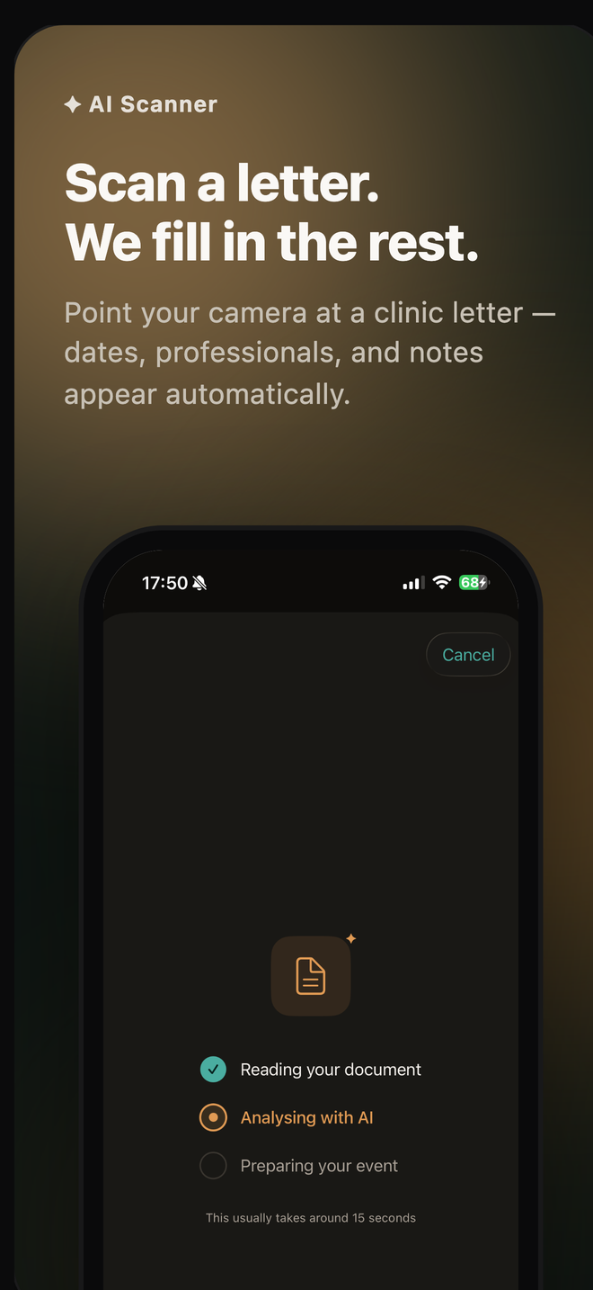 Scanning a letter on iPhone: the app reads the document and prepares an event.